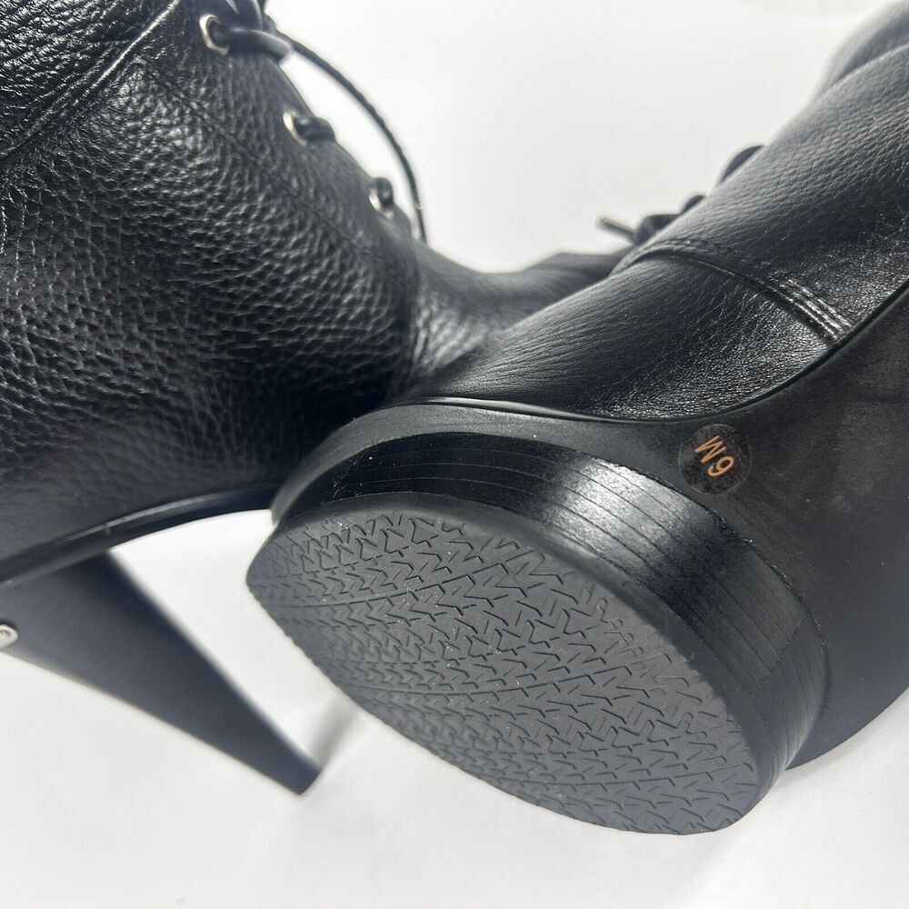 Michael Kors Women's Size 6M Black Leather Peep Toe Lace Up Booties Heels Shoe - Picture 6 of 9